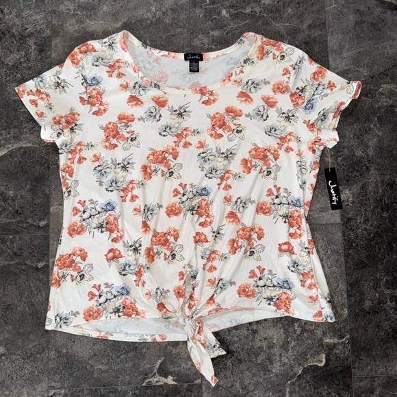 Justify Ivory Floral Top With Tie Size 2X NWT - Picture 1 of 4